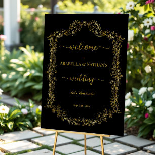 Elegant Classic Gold Floral Wedding Welcome Acrylic Sign