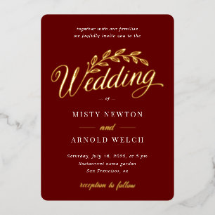 Elegant Classic Gold Foil Red Burgundy Rustic