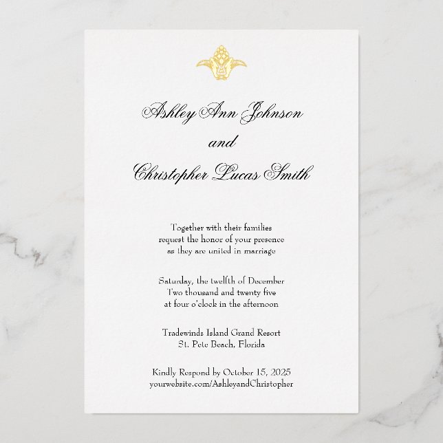 Elegant Classic Gold Foil Wedding Invitation (Front)