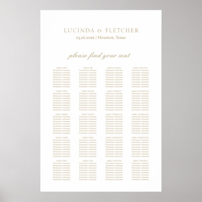 Elegant Classic Gold Formal Wedding Seating Chart (Front)