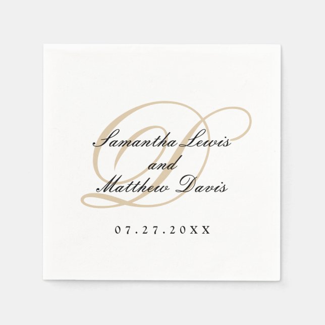 Elegant Classic Gold Monogram Wedding Napkin (Front)
