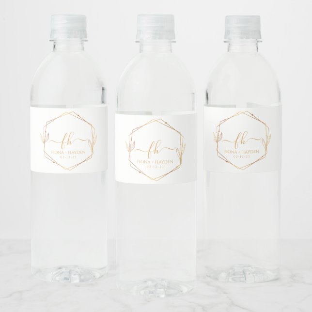 Elegant Classic Gold Monogrammed Initial Wedding Water Bottle Label (Bottles)