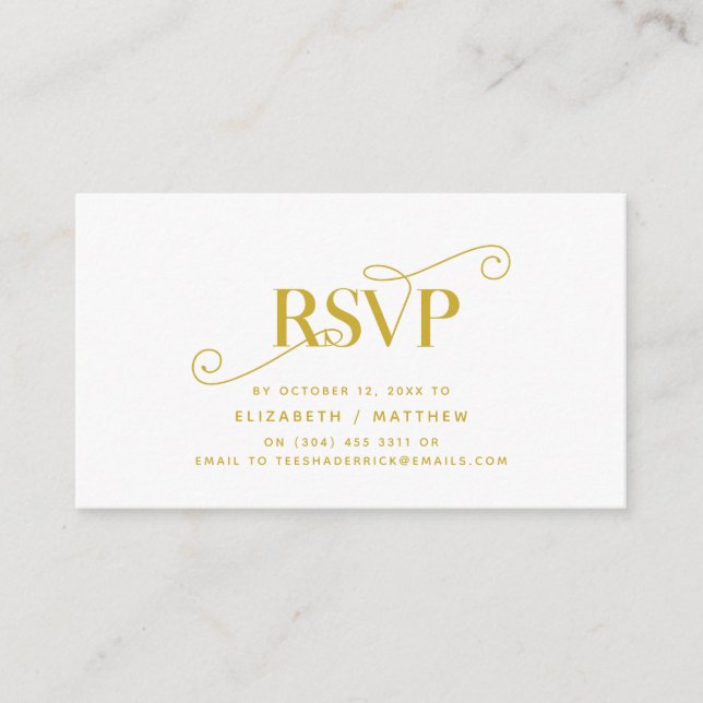 Elegant Classic, Gold Script, RSVP respond Enclosure Card (Front)