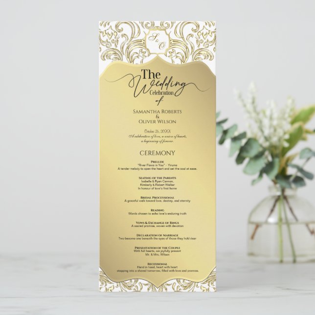 Elegant Classic Gold Wedding Program Card (Standing Front)