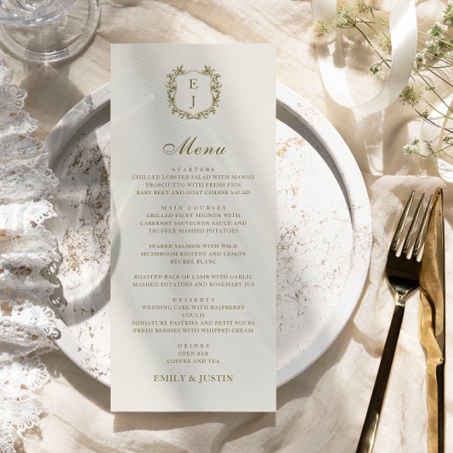 Elegant Classic Golden Crest Monogram Wedding Menu (Creator Uploaded)
