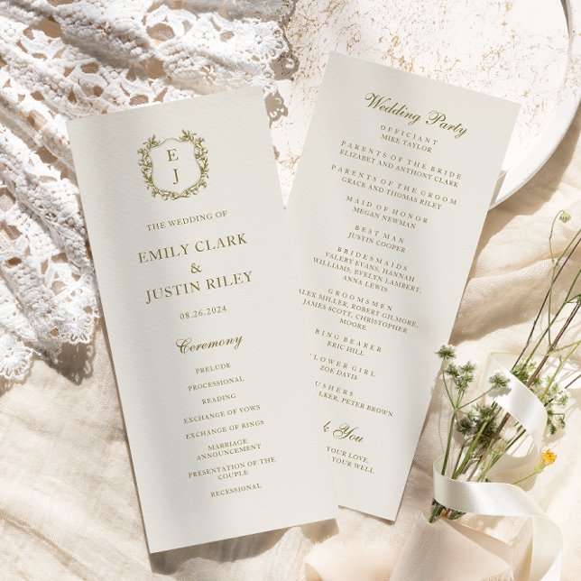 Elegant Classic Golden Crest Monogram Wedding Programme (Creator Uploaded)