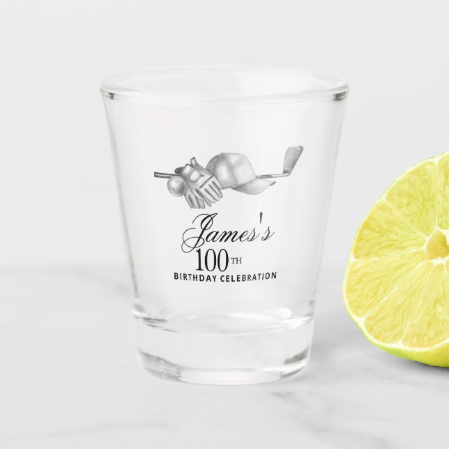 Elegant Classic Golf 100th Birthday Party Custom Shot Glass (Front)