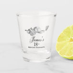 Elegant Classic Golf 18th Birthday Party Custom Shot Glass<br><div class="desc">Elegant black and white custom birthday shotglass for a golfer. The top of is decorated with golf accessories - a golf club, golf ball, hat and gloves. The watercolor design creates a traditional and classic aesthetic. Perfect for a birthday bash at the club or a backyard BBQ. All of the...</div>