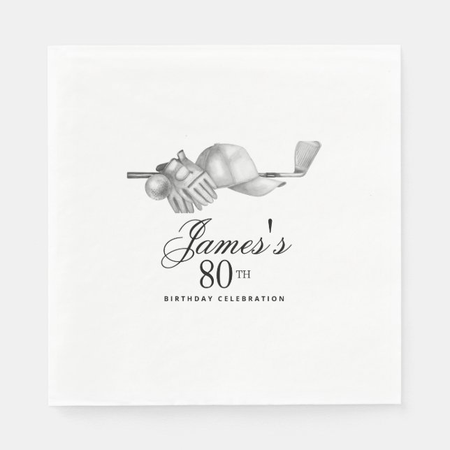 Elegant Classic Golf 80th Birthday Party Custom Napkin (Front)