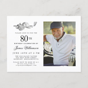 Elegant Classic Golf 80th Birthday Party Photo Invitation Postcard