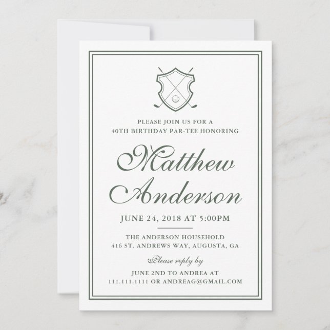 Elegant Classic Golf Birthday Party Invitation (Front)