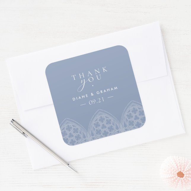 Elegant Classic Gothic Cathedral Forever Blue Square Sticker (Envelope)