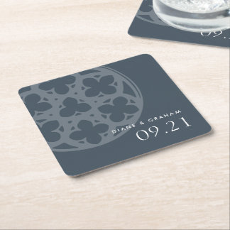 Elegant Classic Gothic Tracery Orion Blue Wedding Square Paper Coaster