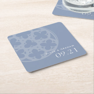 Elegant Classic Gothic Window Forever Blue Wedding Square Paper Coaster