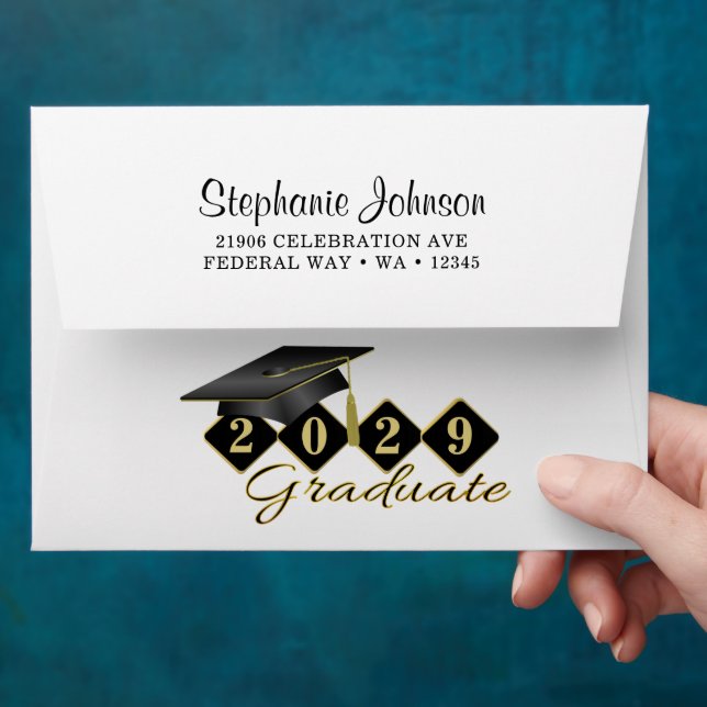 Elegant Classic Graduation Black & Gold  Envelope (Hand)