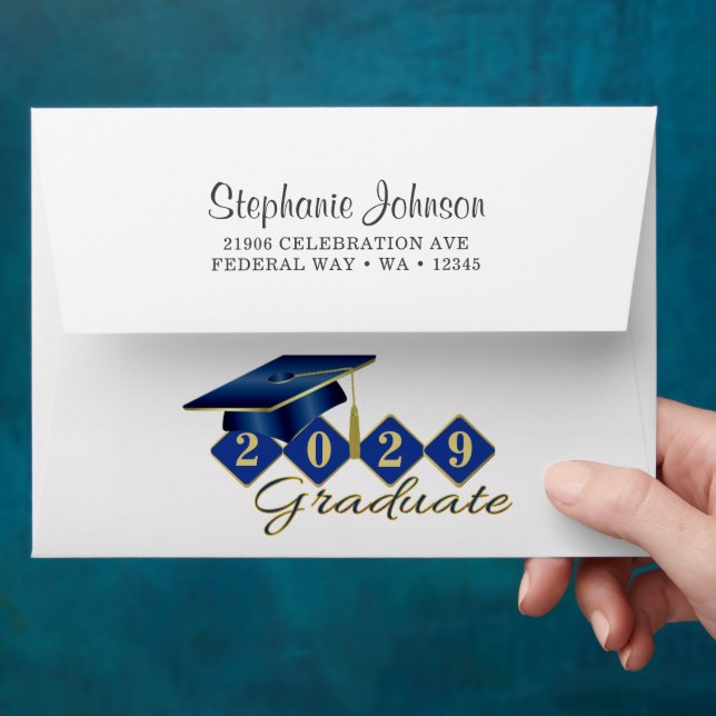 Elegant Classic Graduation Blue & Gold Envelope (Hand)