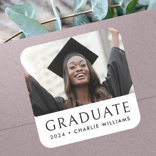 Elegant classic graduation photo graduate square sticker