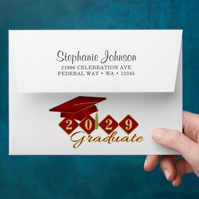 Elegant Classic Graduation Red & Gold  Envelope (Hand)