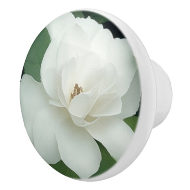 Elegant classic green botanical white floral ceramic knob (Right)