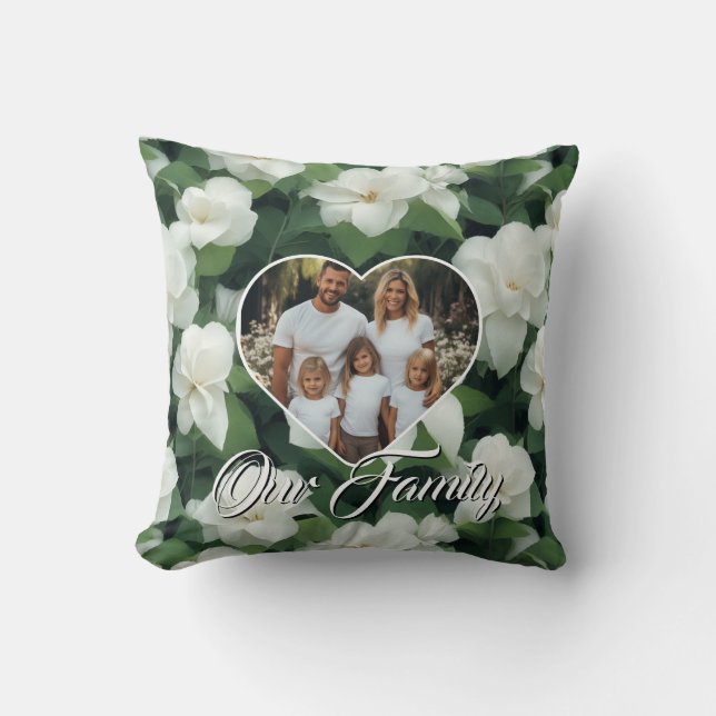 Elegant classic green botanical white floral cushion (Front)