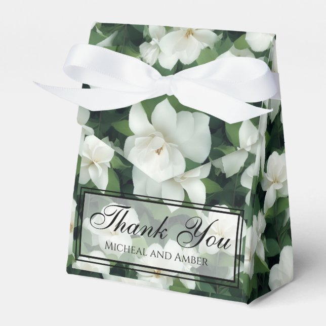 Elegant classic green botanical white floral favour box (Front Side)