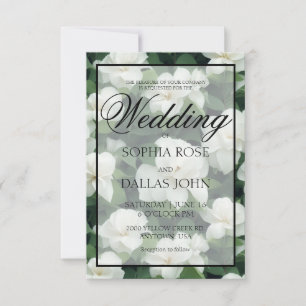 Elegant classic green botanical white floral invitation