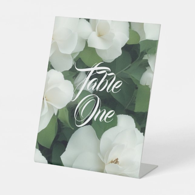 Elegant classic green botanical white floral pedestal sign (Front)