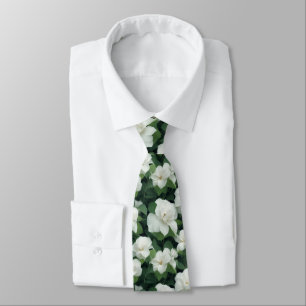 Elegant classic green botanical white floral tie