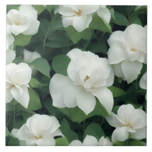 Elegant classic green botanical white floral tile