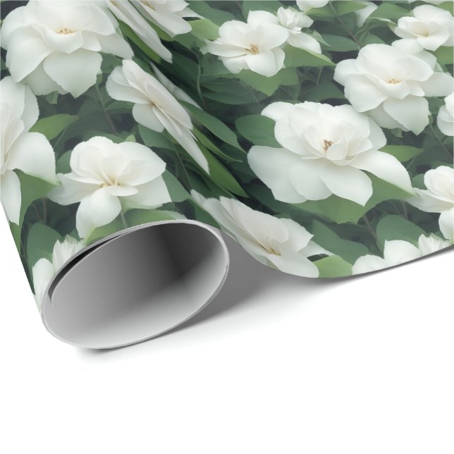 Elegant classic green botanical white floral wrapping paper (Roll Corner)