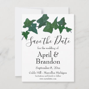 Elegant classic Green English Ivy script Save The Date