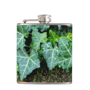 Elegant classic green Ivy and field stone Hip Flask
