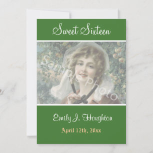Elegant, classic green sweet 16 birthday photo invitation