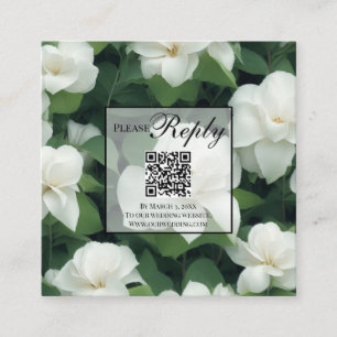 Elegant classic green white florals QR code Enclosure Card