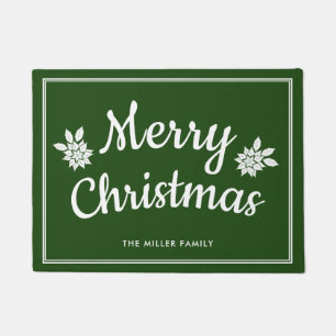 Elegant Classic Green & White Merry Christmas Doormat