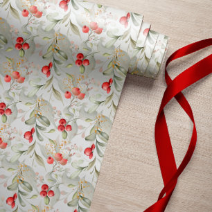 Elegant Classic Greenery and Berries Christmas Wrapping Paper