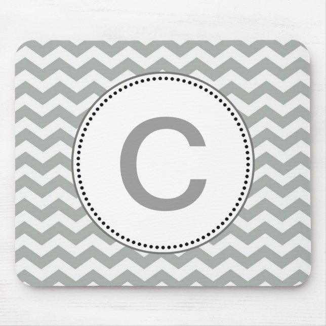 Elegant, classic grey and white chevron zigzag mouse mat (Front)