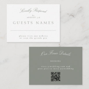 Elegant Classic Grey Green Wedding QR CODE RSVP Card