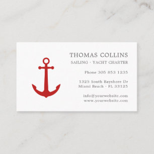 Elegant Classic Grey & Red Nautical Anchor Logo Business Card