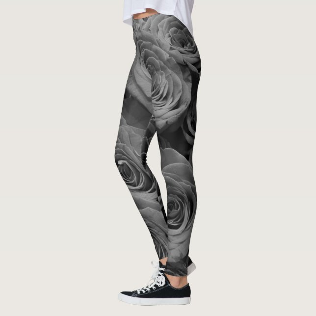 Elegant classic Grey roses grey floral photo  Leggings (Left)