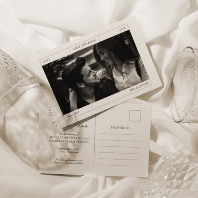 Elegant Classic Grey Save the Date Wedding Photo  Postcard (Creator Uploaded)