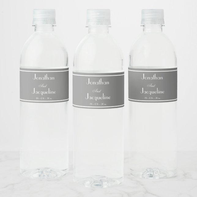 Elegant Classic Grey Wedding Water Bottle Labels (Bottles)