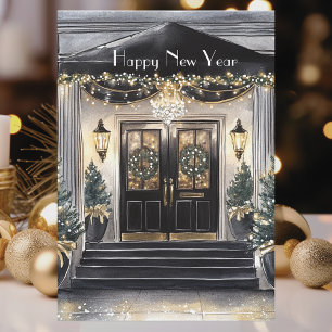 Elegant Classic Home Black Gold Happy New Year Holiday Card