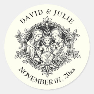 Elegant Classic Ivory Religious Holy Family  Round Sticker