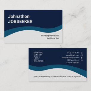 Elegant Classic Job Seeker Minimal Clean Blue Business Card