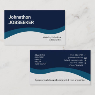 Elegant Classic Job Seeker Minimal Clean Blue Business Card