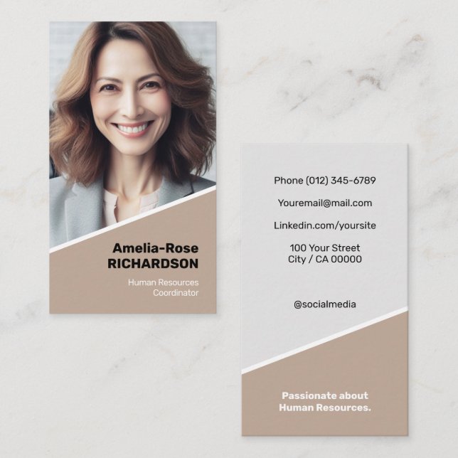 Elegant Classic Job Seeker Minimalist Classy Beige Business Card (Front/Back)
