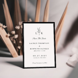 Elegant Classic Leaf Monogram Save The Date Invitation