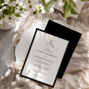 Elegant Classic Leaf Monogram Wedding Invitation
