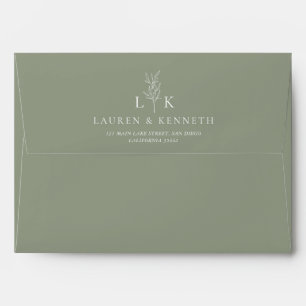 Elegant Classic Leaf Monogram Wedding Sage Green Envelope